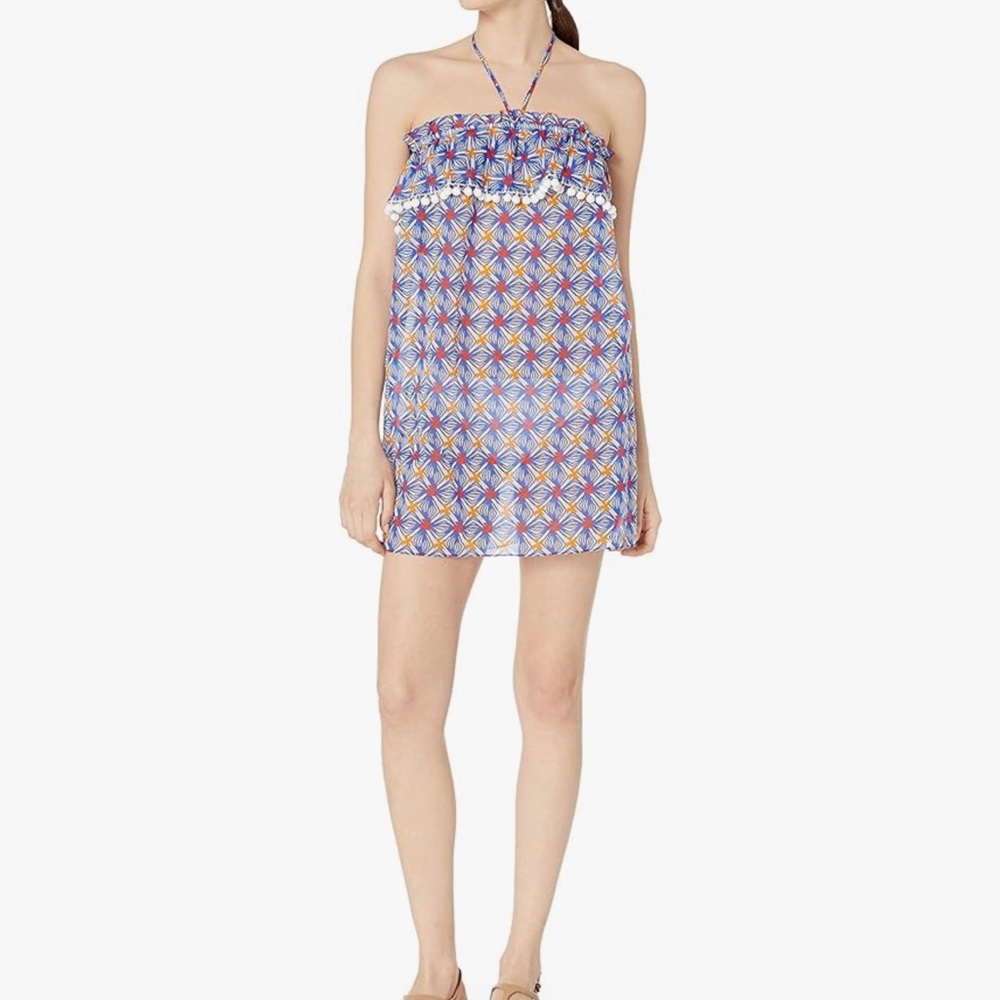 Milly Mosiac Anguilla Ruffle Strapless Cover Up or top